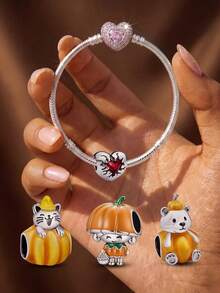 1pc 2026 New Halloween Series Skeleton Pumpkin Cat Pendant, Suitable For Bracelet Necklace DIY Jewelry, Gift For Girlfriend, Family, Party - Beads - View 1