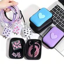 6pcs Sweet Heart Data Cable Protector Set Hard Shell Heart Storage Bag, Data Cable Charger Shell Charging Storage Large Capacity Storage Bag/ Laser Protection Rope/ Portable Storage Bag/ Anti-Breakage Protector, Compatible With Apple 18/20W Charging Protection Storage, Student Commuter Essential, Super Thoughtful Gift For Best Friend - Multicolor - View 4