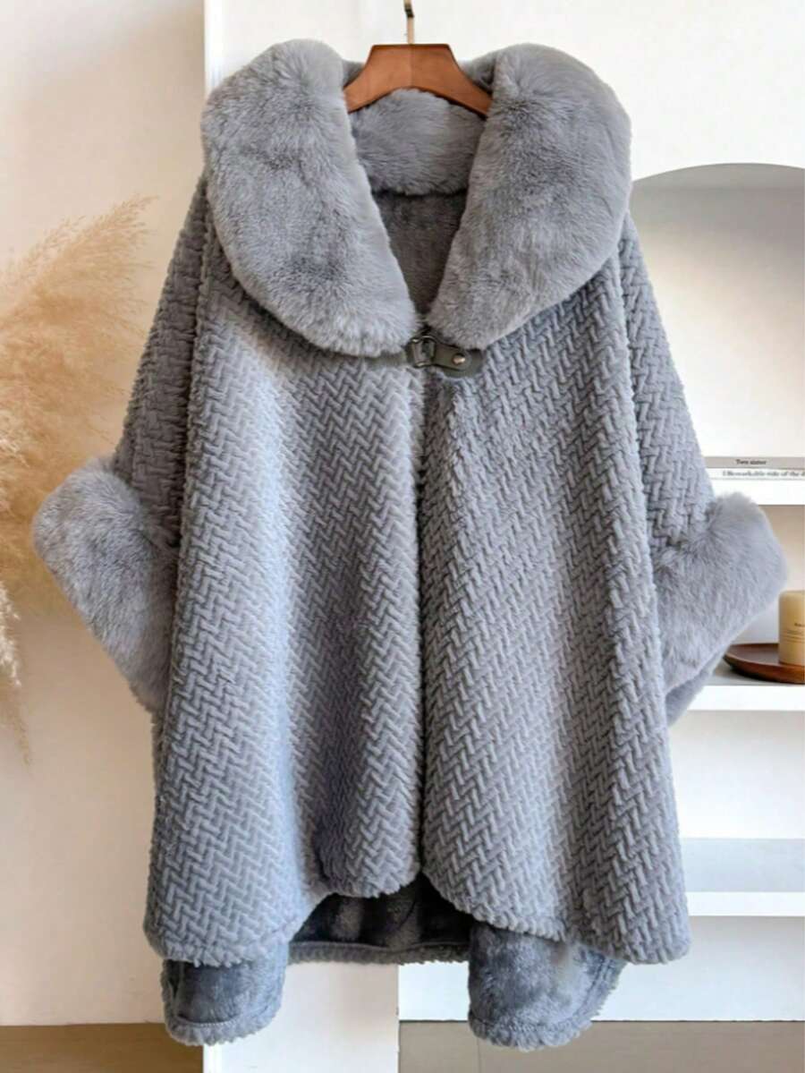 1pc Minimalist Premium Solid Color Plaid Faux Mink Fur Collar Scarf Cape - Multicolor - View 1