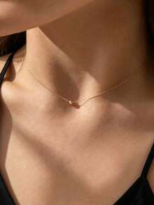 VJS 1pc Women's Stainless Steel Ball Pendant Necklace, Minimalist Versatile Daily Wear, Suitable For Gifting - Yellow Gold - View 10