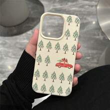 1pc TPU Material Red Car Christmas Tree Element Pattern Phone Case Suitable For IPhone 17 Pro Max/17/16 Pro Max/15/13/12/11/ S20 FE/A15/S24/A55/ Note 11/Note 12/Note 13 Pro Full Coverage Anti-Drop Soft Shell Phone Protective Cover - White - View 2
