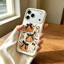 1pc TPU Funny Ghost Pumpkin Halloween Element Pattern Phone Case Suitable For IPhone 17 Pro Max/17/16 Pro Max/15/13/12/11/ S20 FE/A15/S24/A55/ Note 11/Note 12/Note 13 Pro Full Coverage Anti-Drop Soft Shell Phone Protective Cover - White - View 2