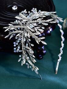 1pc Elegant Rhinestone Faux Crystal Headband, Exquisite Wedding Bridal Hair Accessory, Fashionable Women's Party Ball Vacation Hair Ornament - Silver - View 7