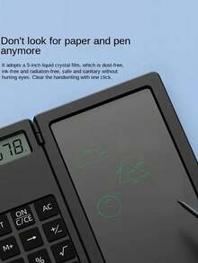2-In-1 Multifunctional Calculator With Reusable Erasable Writing Pad 12-Digit LCD Display Portable Desk & Pocket Notepad Calculator Office School Business Stationery Supplies For Students Workers - A - View 9