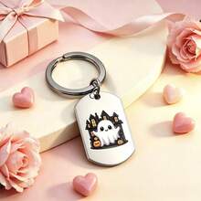 Halloween Ghost Women's Keychain, "Tis The Season To Do Spooky", Cute 3 Ghost Pattern Key Ring, Holiday Gift, Comes With Black Velvet Storage Bag, Suitable For Friends, Birthday, Halloween Party Gift - B - View 3