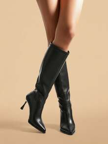Fall/Winter 2025 New Thigh High Boots Women Over The Knee High Heel Pointed Toe Tall Boots, Plus Size - Black - View 2