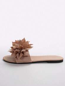 Summer Elegant Gentle Style Flat Slide Sandals, Open Toe Floral Slip-On Slippers For Dating, Daily Outings, Home Leisure, Beach And Entertainment - Brown - View 3