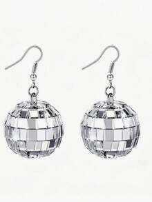 European And American Ins Style Geometric Sphere Retro Minimalist Disco Planet Earrings - Silver - View 3