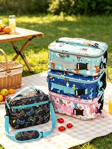1pc Colorful Cartoon Print Large Capacity Insulated Lunch Bag, Portable Handheld One Shoulder Crossbody Thermal Bag With Shoulder Strap, Bento Box Bag, Suitable For Work And Outdoor Activities, Back To School Supplies - Multicolor - View 2