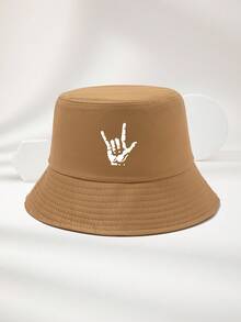 1pc Unisex Rock Gesture Black Outdoor Casual Fashion Adjustable Bucket Hat - Multicolor - View 9