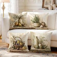 4pcs/1pc Vintage Still Life Fruit & Vegetable Pattern Pillow Case, Single-Sided Printed Pillow Case, Suitable For Living Room, Bedroom, Home Decor, All-Season Pillow Case - Multicolor - View 6