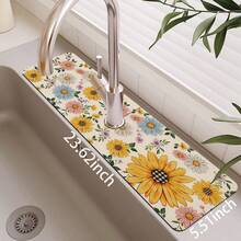 1pc Floral Pattern Sink Faucet Absorbent Mat, Drainage Mat, Suitable For Kitchen, Bathroom Sink, Countertop, Drainage Mat, Diatomaceous Earth Material, Trimmable, Quick-Drying Mat - Multicolor - View 13