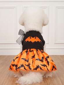 LUCKIE PAW 1pc Halloween Orange Bat Pattern Pet Dress, Physical Flea Prevention, Reduces Shedding, Insulated And Breathable, Suitable For Small And Large Dogs And Cats, Indoor And Outdoor Use - Multicolor - View 2