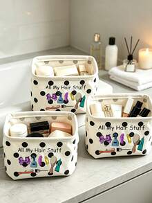 This Minimalist Fabric Desktop Storage Box Features Side Handles And Serves As An Organizer For Cosmetics And Hair Accessories, Or As A Container For Everyday Small Items; It Makes An Ideal Gift For Halloween Or Christmas. - Multicolor - View 5
