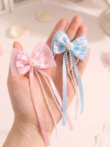 2/6/12pcs/Set Pearl Flower Tassel Ribbon Bow Hair Clips, Sweet Hair Accessories - Suitable For Girls And Women, Applicable For Daily Wear, Vacation, Date, Party - Multicolor - View 7