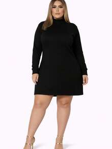 Vestido Plus Size de Inverno Tecido em Lanzinha - Preto - Visão 7