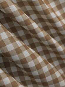 1pc Brown Plaid Ruffle Short Curtain, Rod Pocket Soft Light Semi-Sheer Curtain, American Country Style Window Curtain, Cafe Atmosphere Curtain, Suitable For Kitchen, Cabinet, Bedroom Home Decor, Living Room Decor - Brown - View 3