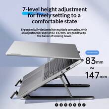 Lenovo Foldable Laptop Stand,7‑Level Adjustable Aluminum Alloy Notebook Riser,Hollow Cooling Design With Silicone Anti‑Slip Pad, Portable Desktop Support For 11‑17.3 Inch Laptops & Tablets For Office Study Travel - View 5