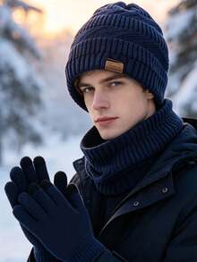 3PCS Autumn/Winter Knitted Hat, Scarf And Touchscreen Gloves Set, Unisex, Cold-Proof Ear-Covering Woolen Hat Set, Suitable For Daily Wear - Multicolor - View 2