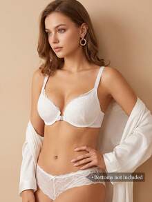1pc Women's Elegant White Lace Backless Front Closure Deep V Lift Underwire Bra - White - View 6