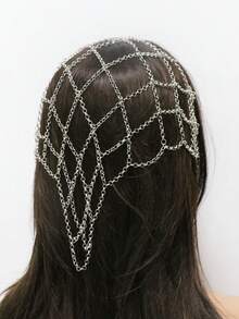 1 buah Hiasan Kepala Jala Berongga, Aksesori Rambut Segitiga Bohemian, Cocok untuk Klub Malam, Pesta, Pernikahan, dan Pemakaian Sehari-hari - Perak - View 3
