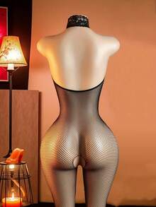 4 Sets Black Lace Bodysuits, High Elasticity Tight Leggings, Elegant Women's Bedroom Wear, Bold Women's Clothing, Suitable For Holiday Events And Parties, Sexy Lingerie Set, Sexy Women's Panties, Bedroom Wear, Lace Design - Black - View 8