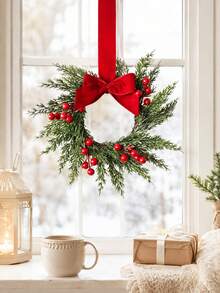1/2/3pcs Christmas Wreath Garland, Artificial Cedar Wreath With Bows And Red Berries, Holiday Wall Door Decor For Home Party - Multicolor - View 10