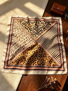 1pc Leopard Print Striped Square Satin Scarf, Vintage Headscarf/Neck Scarf, Soft Women's Fashion Accessory For Daily, Party, Travel - Multicolor - View 12