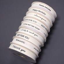 30m/Roll 1.5cm Polyester Cotton Beige English Letter Ribbon For Cake And Flower Packaging, Flower Decoration Material, Bow Making Supplies, Holiday Party Decoration - Ribbon - View 5