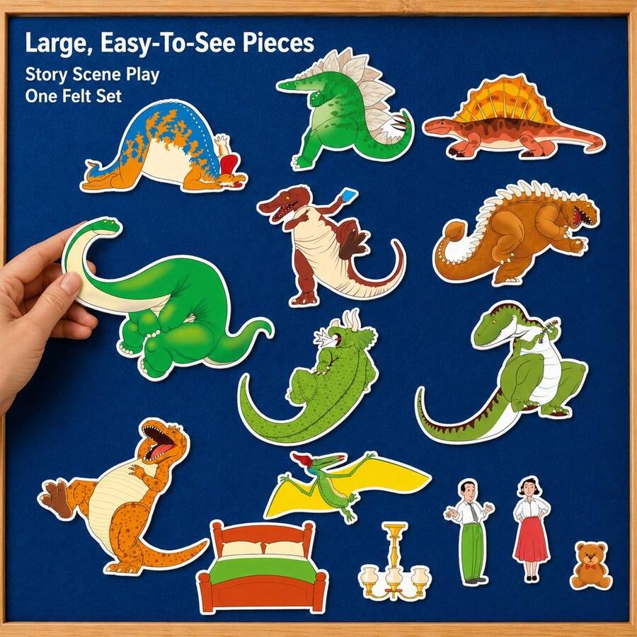 Quixorblex 1 Set Dinosaur Goodnight Felt Story , Storytelling Props, Educational Teaching Aid, Bedtime Learning Tool, Role Play & Classroom Learning Supplies