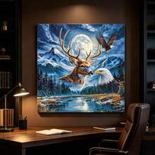 1 Set Frameless DIY Diamond Painting, Suitable For Home Space Decoration, Moonlit Deer And Eagle, Suitable For Gifts To Friends And Family - View 11