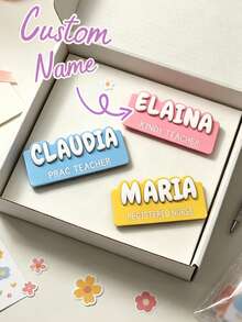 Personalized Pin Badge, Customized Name Tag, Customizable Text/Name, Suitable For Students, Nurses, Teachers And Professionals, Ideal For Back To School, Hospital And Office Settings, Can Be Worn On Uniform - Multicolor - View 3