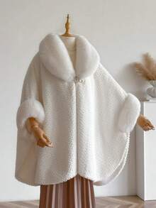 1pc Minimalist Premium Solid Color Plaid Faux Mink Fur Collar Scarf Cape - Multicolor - View 7