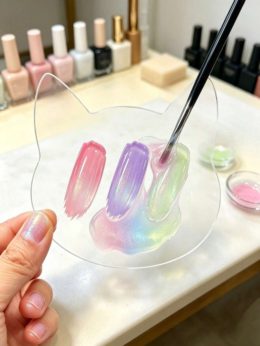 1pc Transparent Cat-Shaped Nail Art Color Palette & Fake Nail Sample Storage Board, 2-In-1 Display Stand For Press-On Nails, Multi-Purpose Nail Gel Color Palette - Multicolor - View 1