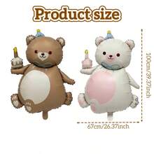 2Pcs Cute Birthday Bear Foil Balloons, Baby Shower Kids Birthday Home Yard Party Decor - Magic Cake Bear - View 3