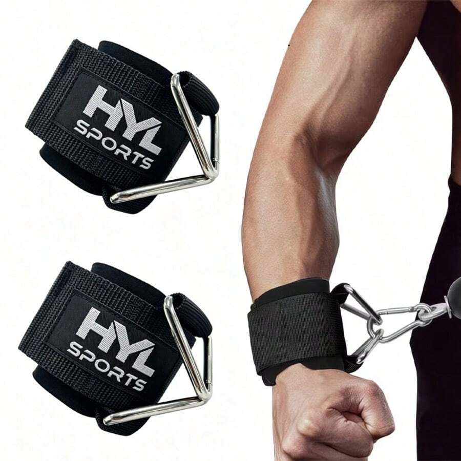 HYL SPORTS 2PCS High-Strength Adjustable Wrist Strap, Non-Slip Grip, And Double Triangular Buckles And D-Rings, Suitable For Exercises Such As Hip Kicks. Fitness Accessory For Weightlifting, Pull-Ups, Pulldowns For Gym And Home Workouts - Black - View 1