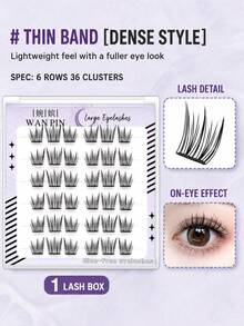 WAN PIN Cicada Wing 36 Clusters Glue-Free False Eyelashes, 12mm C Curl Natural Clustered Eyelashes, Ultra-Thin Lightweight Eyelash Segments, Soft Rounded Eyelash Roots, Suitable For Beginners, Easy To Wear, 2 Styles Available - C - View 14