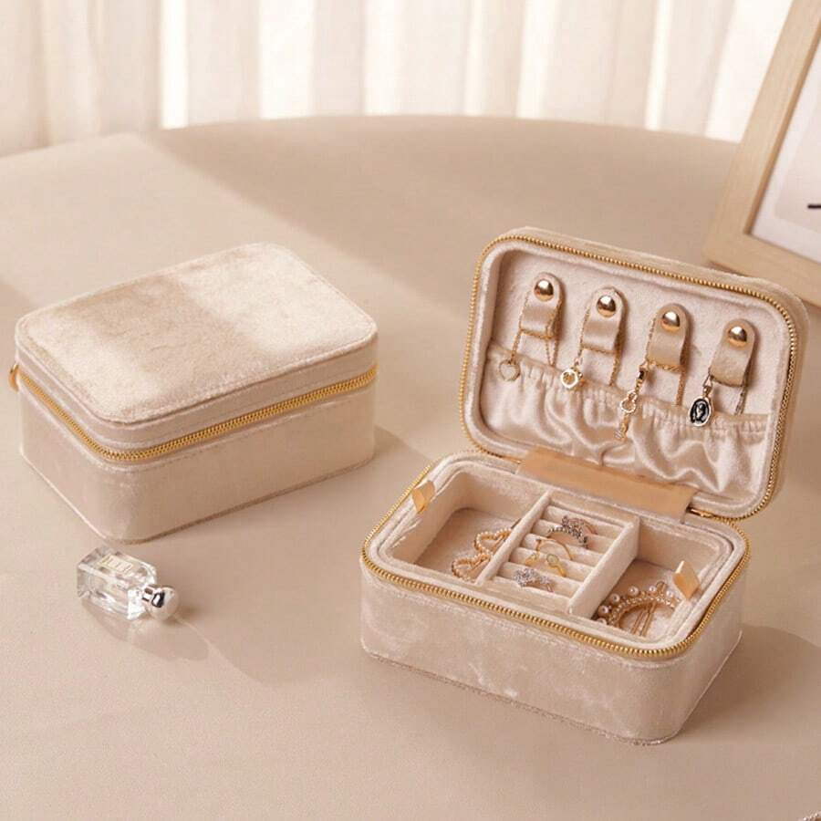 2pcs Jewelry Storage Box, Made Of High-Quality Velvet Fabric, Travel Jewelry Box, With Multiple Compartments And A Compact Size, Suitable For Both Home Storage And Outdoor Travel. It Can Store Rings, Earrings, Necklaces, And Is Perfect As A Gift - Multicolor - View 1
