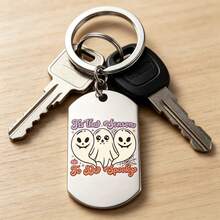 萬聖節幽靈女士鑰匙圈「Tis The Season To Do Spooky」可愛3個幽靈圖案鑰匙環，附黑色天鵝絨收納袋，適合送給朋友、生日、萬聖節派對禮物 - A - 查看 5
