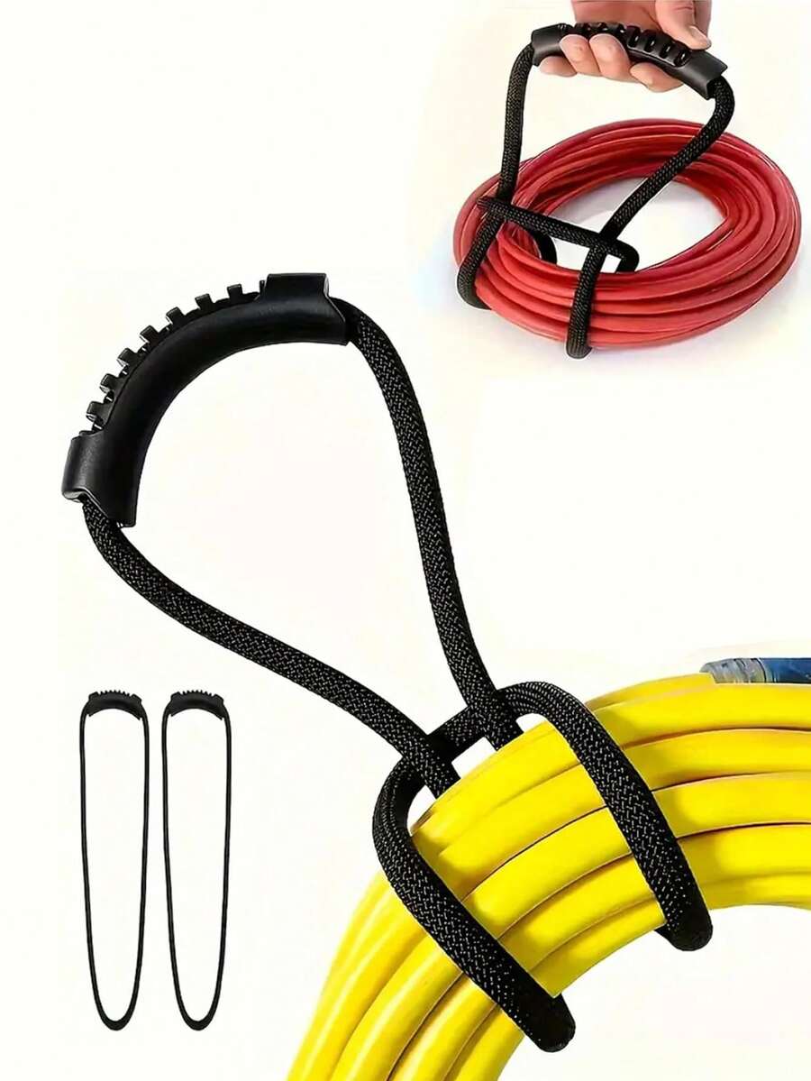 1/2pcs Heavy-Duty Hose & Cord Organizer Strap With Ergonomic Rubber Handle – Perfect For Garden, Garage & RV Storage - Black - View 1