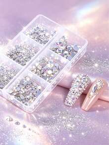 1 Kotak Rhinestone Bulat Kaca Datar Belakang yang Dapat Digunakan Kembali untuk Dekorasi Seni Kuku AB - MultiWarna - View 3
