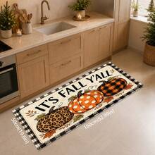 1pc Autumn Pumpkin Print Faux Cashmere Doormat, "Fall Y'all" Autumn Slogan, Three Pumpkins & Black And White Plaid Pattern Rug, Rustic Farmhouse Style Autumn Harvest Home Decor, Suitable For Entryway, Kitchen, Living Room, Bedroom - Multicolor - View 8