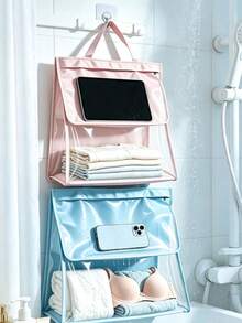1pc Hanging Tissue Storage Bag, Wall‑Mount No‑Drill Large‑Capacity Waterproof Pouch, Solid Color Plain Pattern, Minimalist Practical Style For Adults, All‑Season For Kitchen Bathroom Bedroom Dorm Occasion, Convenient Tissue Organizer Holder - Multicolor - View 8