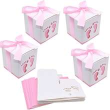 5pcs 2.36*2.36*2.36 Inch Hollow Ribbon Decor Paper Candy Boxes, Baby Birthday Boxes, European Cute Style Pink Blue Multicolor Square Gift Boxes, Stroller Footprint Carved Design, Suitable For Birthday Party Baby Shower, Can Store Candy Cookies Macarons Chocolate Packaging Boxes - Multicolor - View 9