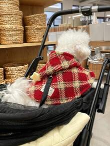 Pet Plaid Fleece Hooded Cape Set, Suitable For Small Dogs, Medium Dogs And Cats, Warm Christmas Halloween Pet Cloak, Cute Star Decorated Pet Shawl, Suitable For Holiday Parties And Daily Wear - Red - View 8