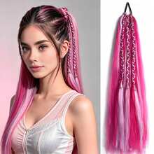 Matte Colorful Rope Ponytail Crochet Hair Extension Hand-Woven Performance Braided Ponytail Wig Hair Tie Hair Band - Multicolor - View 8