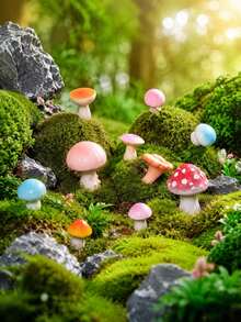 10/20pcs Random Color Multi-Color Mushroom Miniatures, Mushroom Decorative Ornaments, Garden Micro Landscape Gardening Decor, Potted Plant DIY Landscaping Accessories, Moss Tree Root Forest Landscape Decoration - Multicolor - View 3