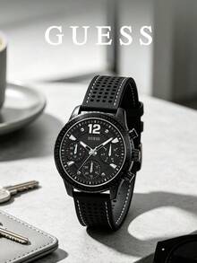GUESS W1025L3 女款石英計時碼錶，槍灰色錶殼，測速錶圈，黑色錶盤，穿孔矽膠錶帶，女款運動手錶 - 寬1025長3 - 查看 7