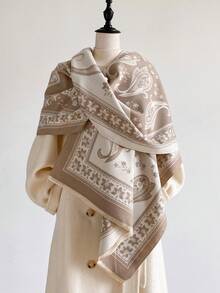 1pc Faux Cashmere Elegant Design Paisley Floral Pattern Jacquard Warm Scarf For Women, Air Conditioning Room Blanket, Autumn/Winter Outdoor Travel Cold Protection Neck Warmer Decorative Scarf Shawl Dual Use, Suitable For Daily Matching, First Choice For Gift Giving - Khaki - View 5