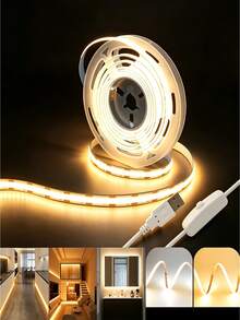 5V USB COB LED Light Strip With Button Switch, Self-Adhesive Flexible Light Bar, Suitable For TV Background, Bed Bottom, Stairs, Cabinet Indoor Home Atmosphere Lighting Decoration - Multicolor - View 2